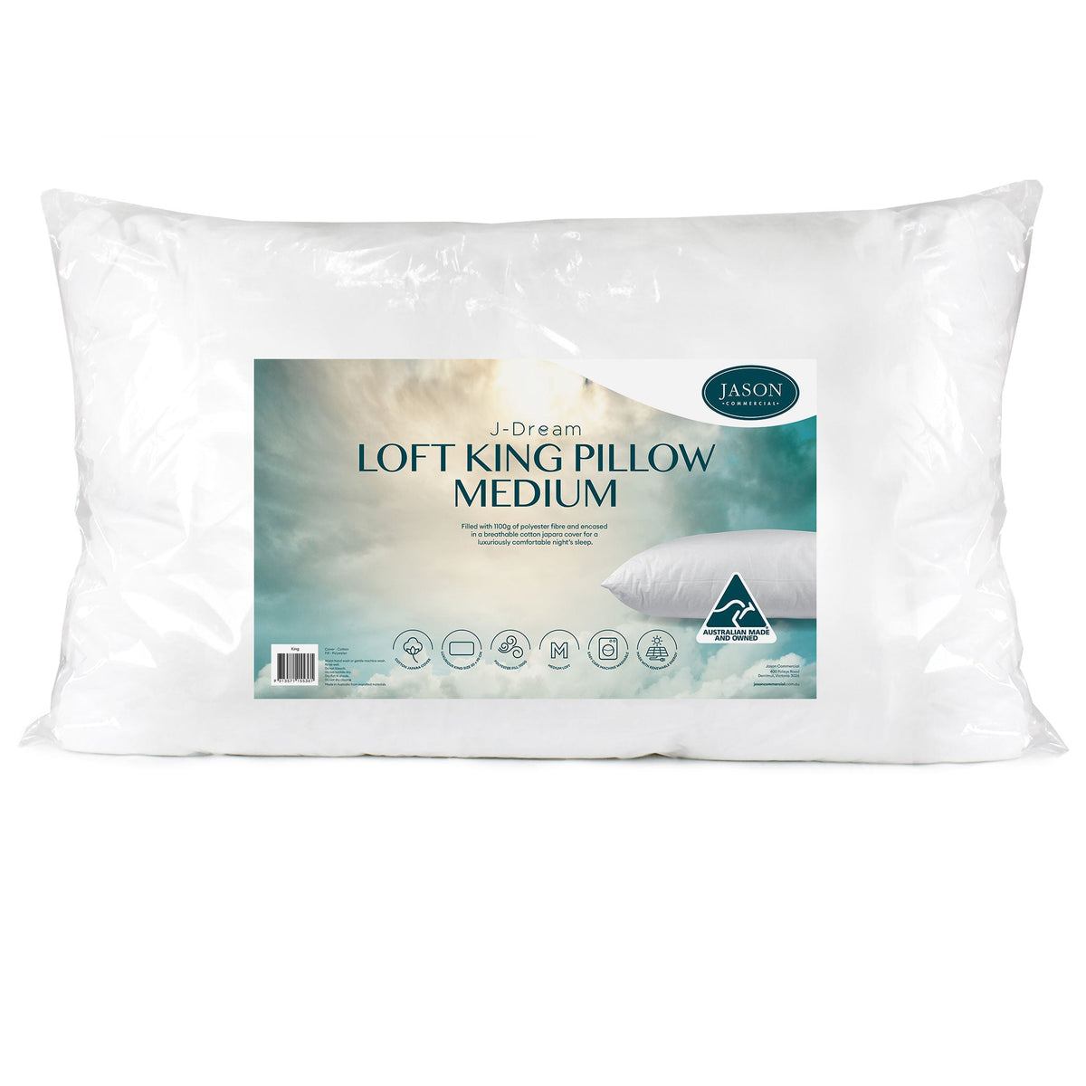 J-Dream Loft medium king pillow in retail packaging