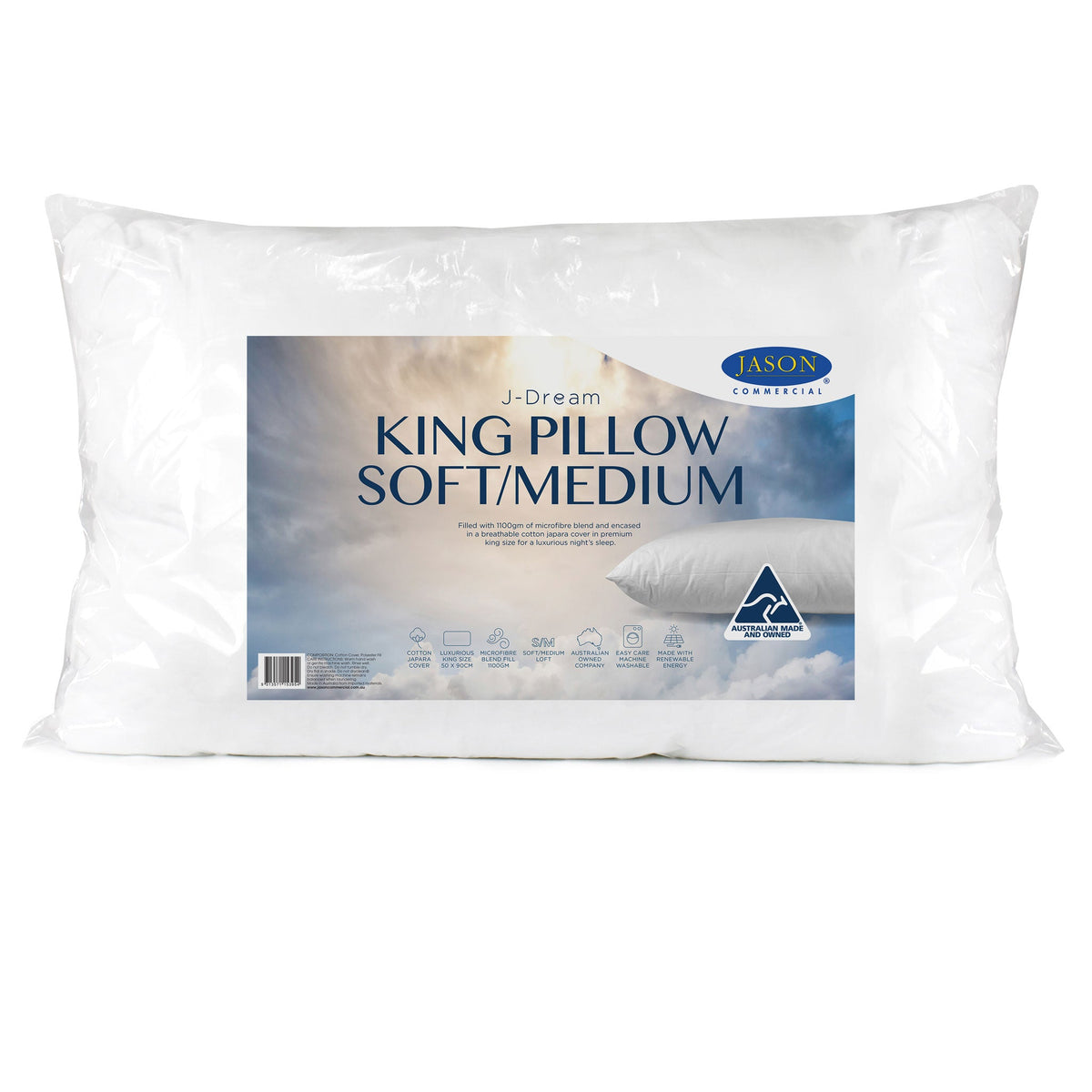 J-Dream Microblend soft medium king pillow in retail packaging