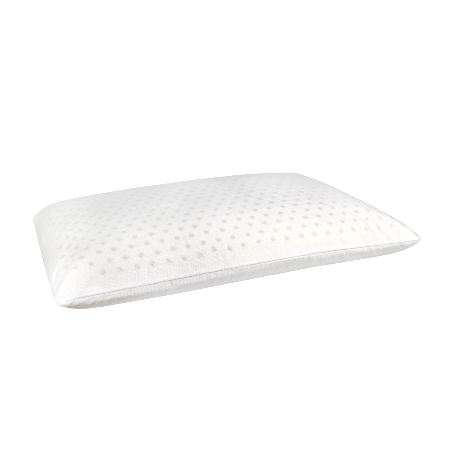 White BreezeAir latex pillow with a knitted cover shown in three-quarter view on a white background.