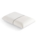 White BreezeAir memory foam pillow with a jacquard knitted cover and perforated foam core, shown in a cutaway view on a white background.
