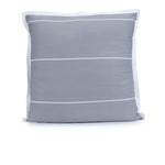 Granite grey Calista European pillowcase with white horizontal printed dashed stripes and a white tailored edge, fitted over a pillow on a white background.