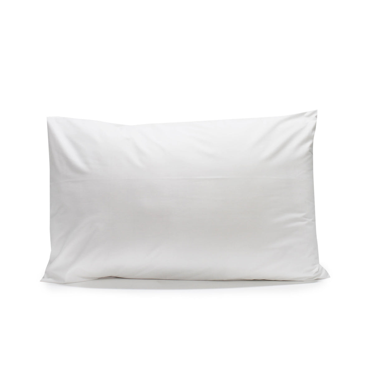 White Crisp poly-cotton percale pillowcase fitted over a pillow on a white background.