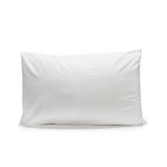 White Crisp poly-cotton percale pillowcase fitted over a pillow on a white background.