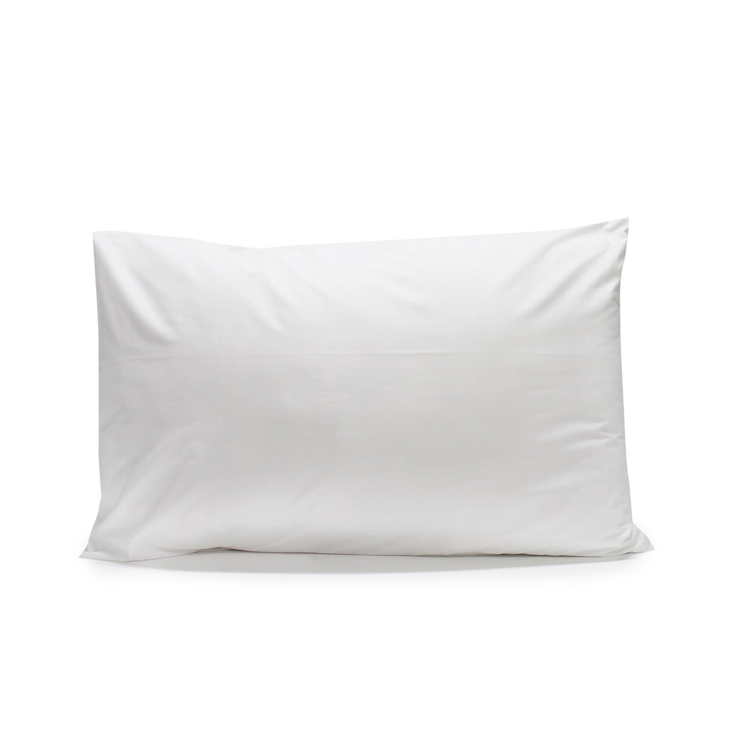 White Crisp poly-cotton percale pillowcase fitted over a pillow on a white background.