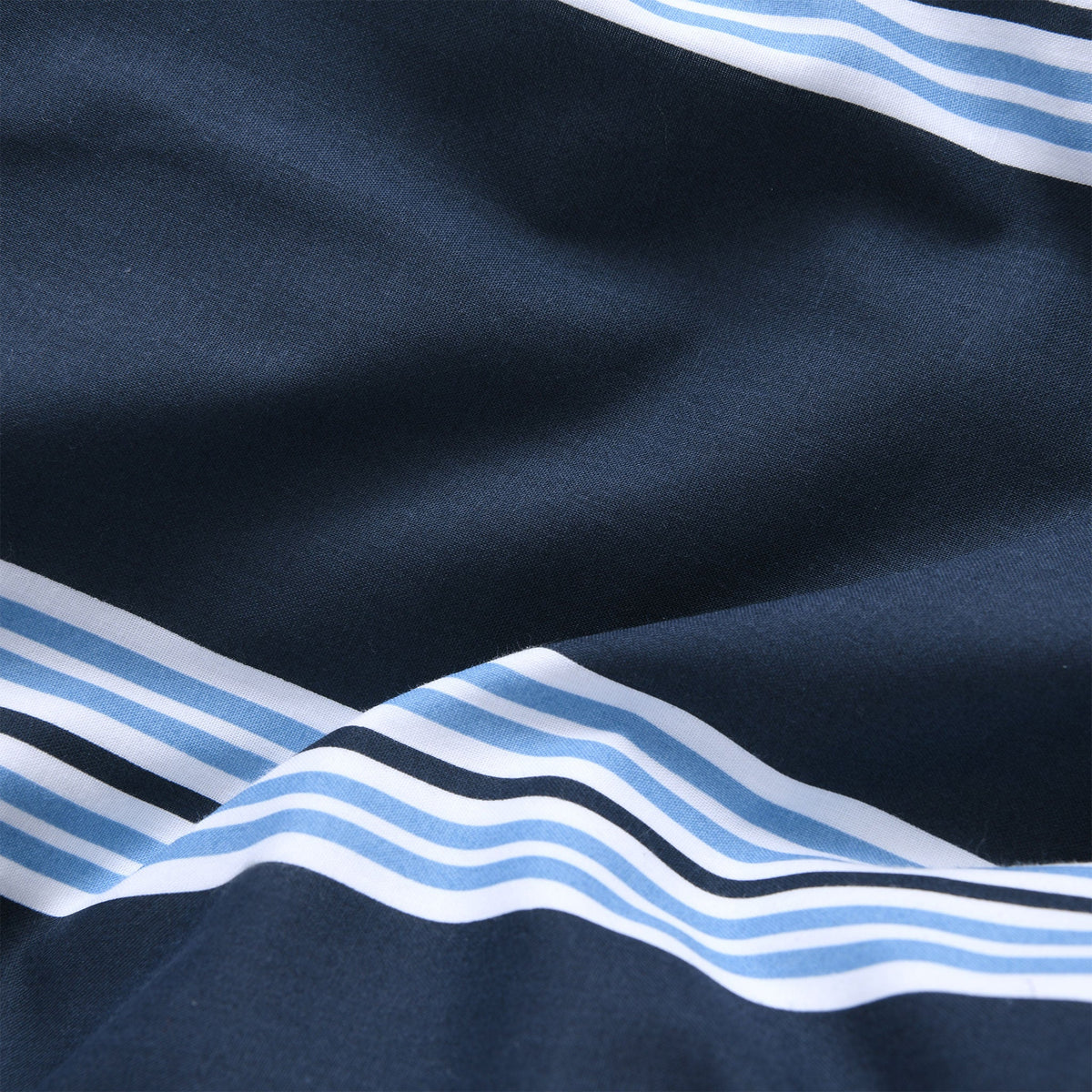 Close up of Hudson Stripe fabric print in navy