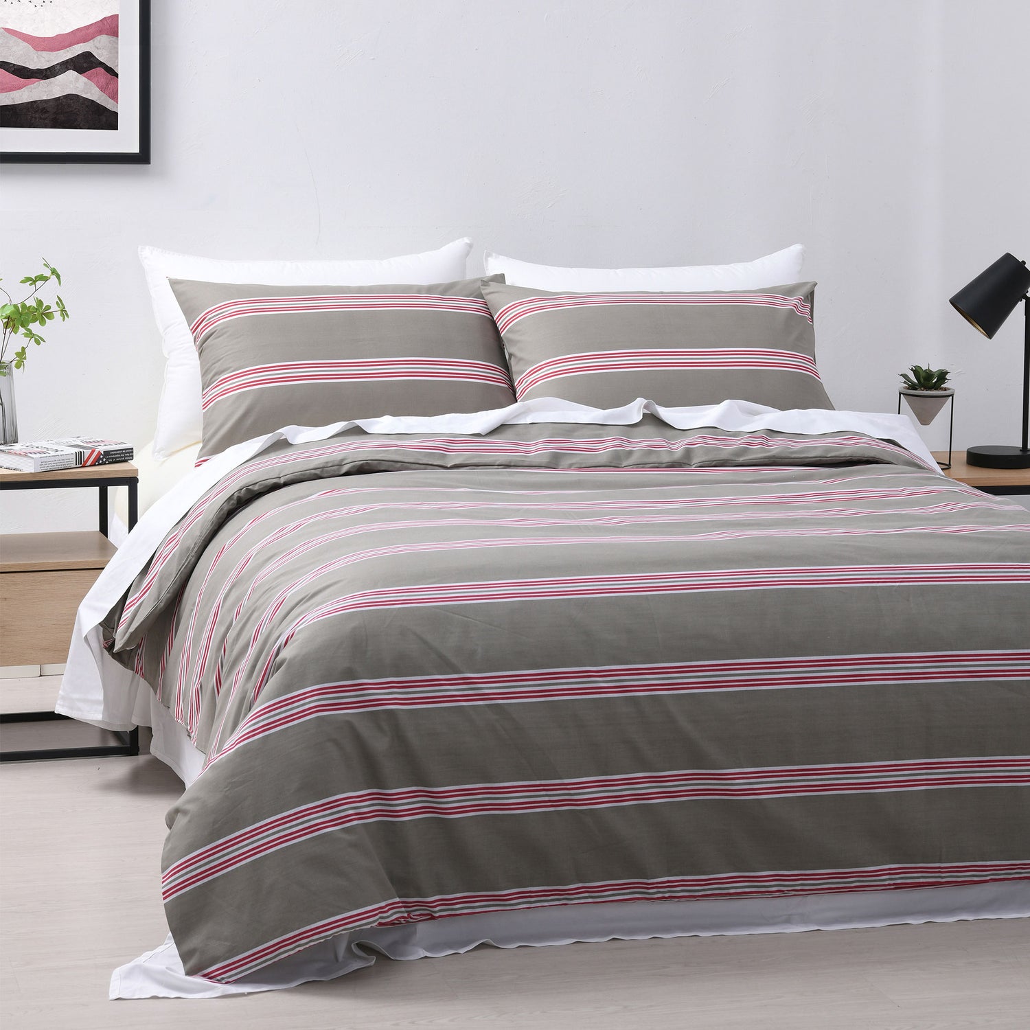 Hudson Stripe Almond Printed Quilt Cover Set