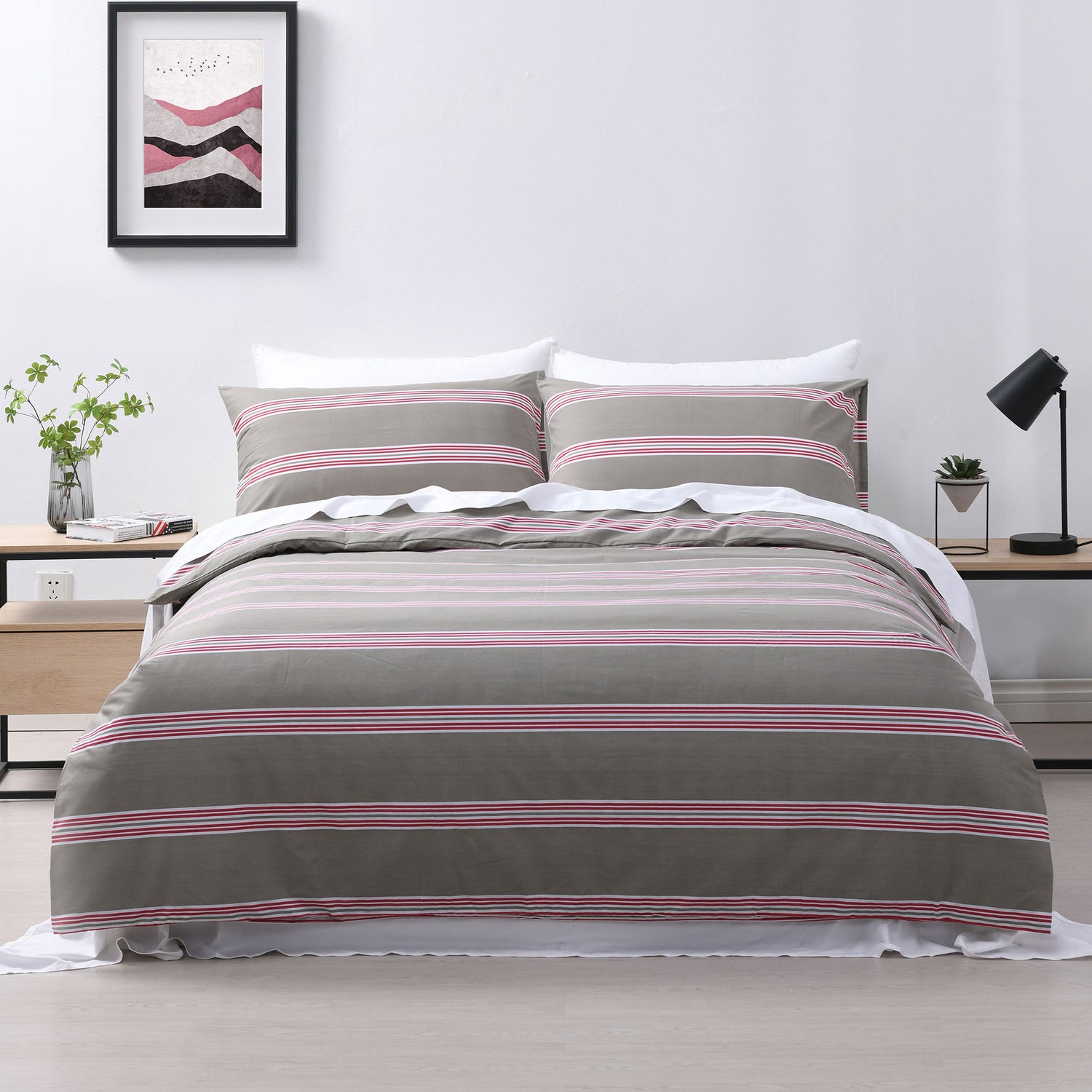 Hudson Stripe Almond Printed Quilt Cover Set