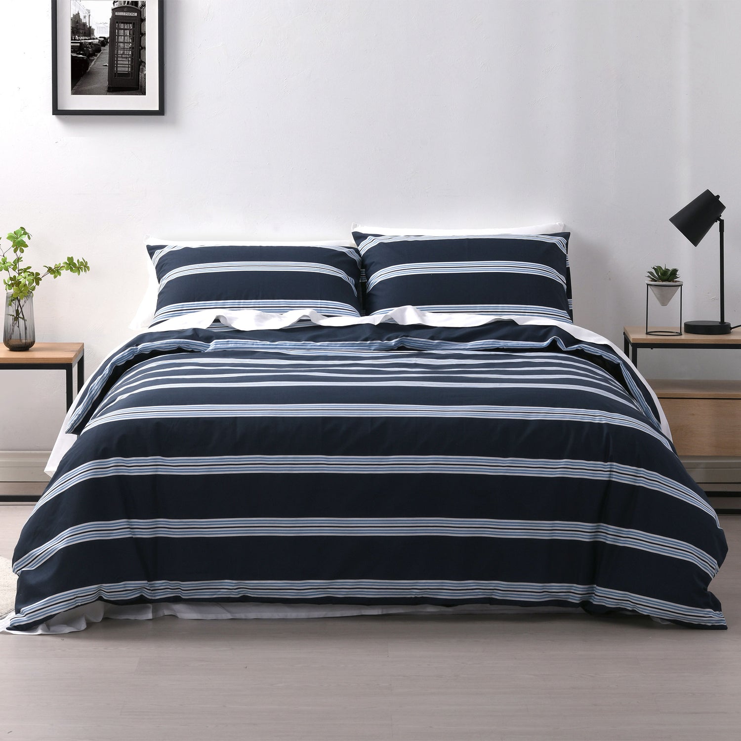 Hudson Stripe Navy Printed Quilt Cover Set