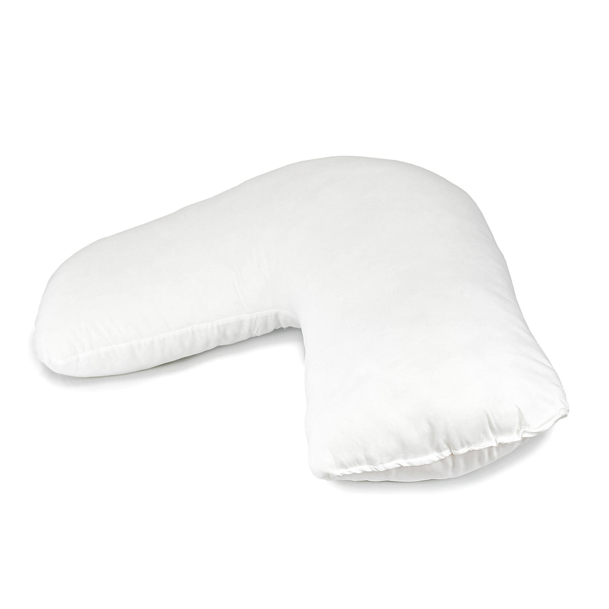 White antibacterial V-shaped hygiene plus pillow with a cotton Japara cover shown in three-quarter view on a white background.