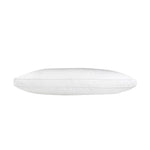 White J-Dream Plush gusseted pillow with a cotton Japara cover and piped edging, shown in side profile on a white background.