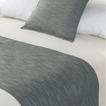 Pewter grey linen-look bed runner and matching cushion displayed on a bed with white bedding.