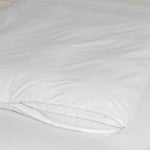 White Micro Fresh stain-resistant quilt protector fitted over a quilt, showing the open end on a bed.
