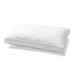 White gusseted microfibre pillow with a cotton Japara cover and piped edging on a white background.