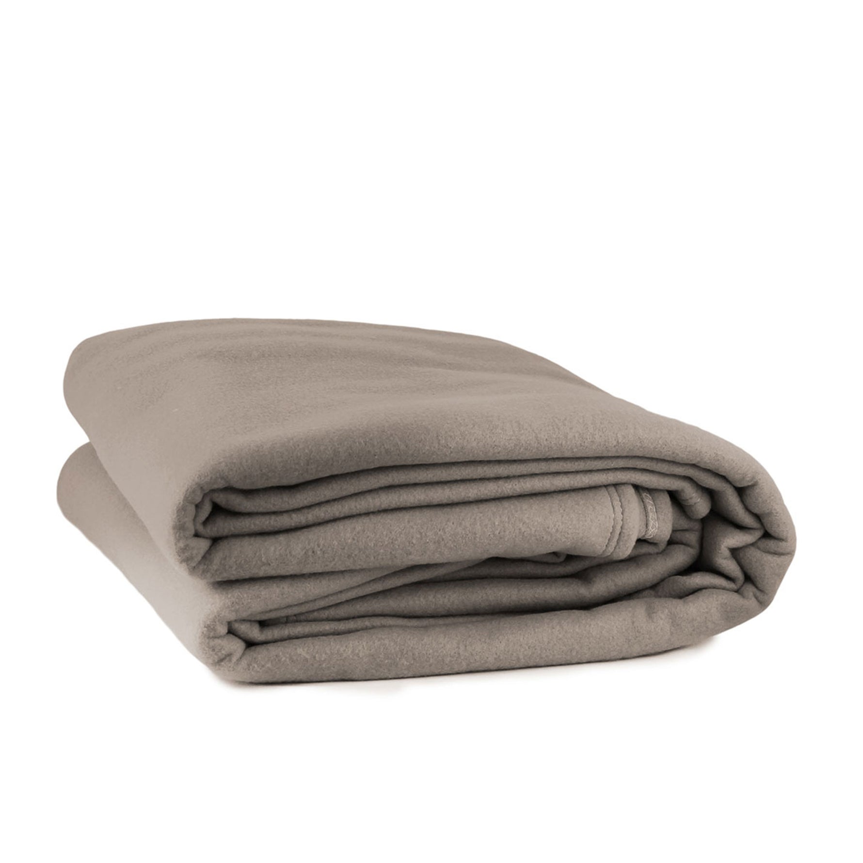 A folded latte brown polar fleece blanket on a white background.