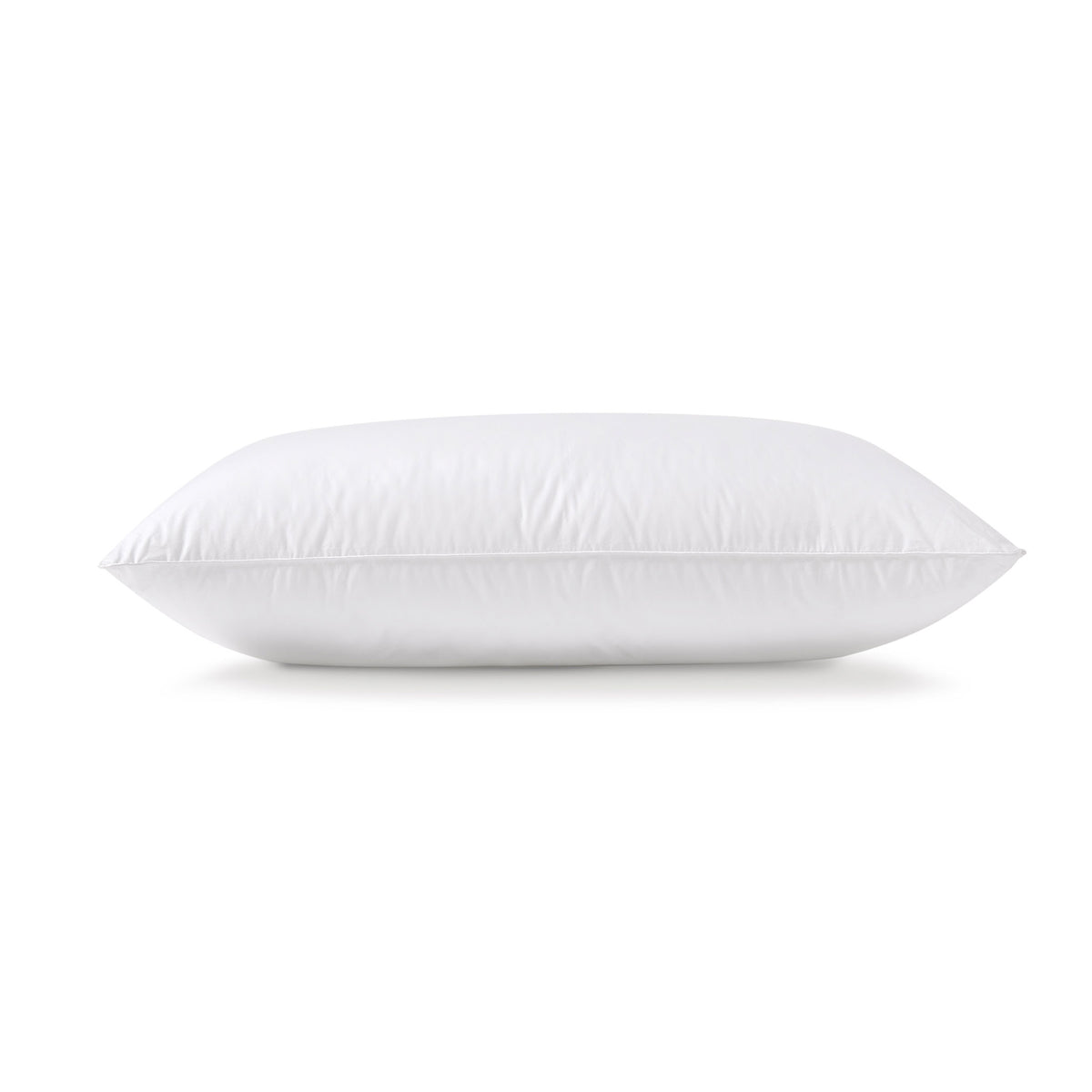 White Repreve pillow with piped edging shown in side profile on a white background.