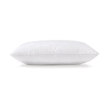 White Repreve pillow with piped edging shown in side profile on a white background.
