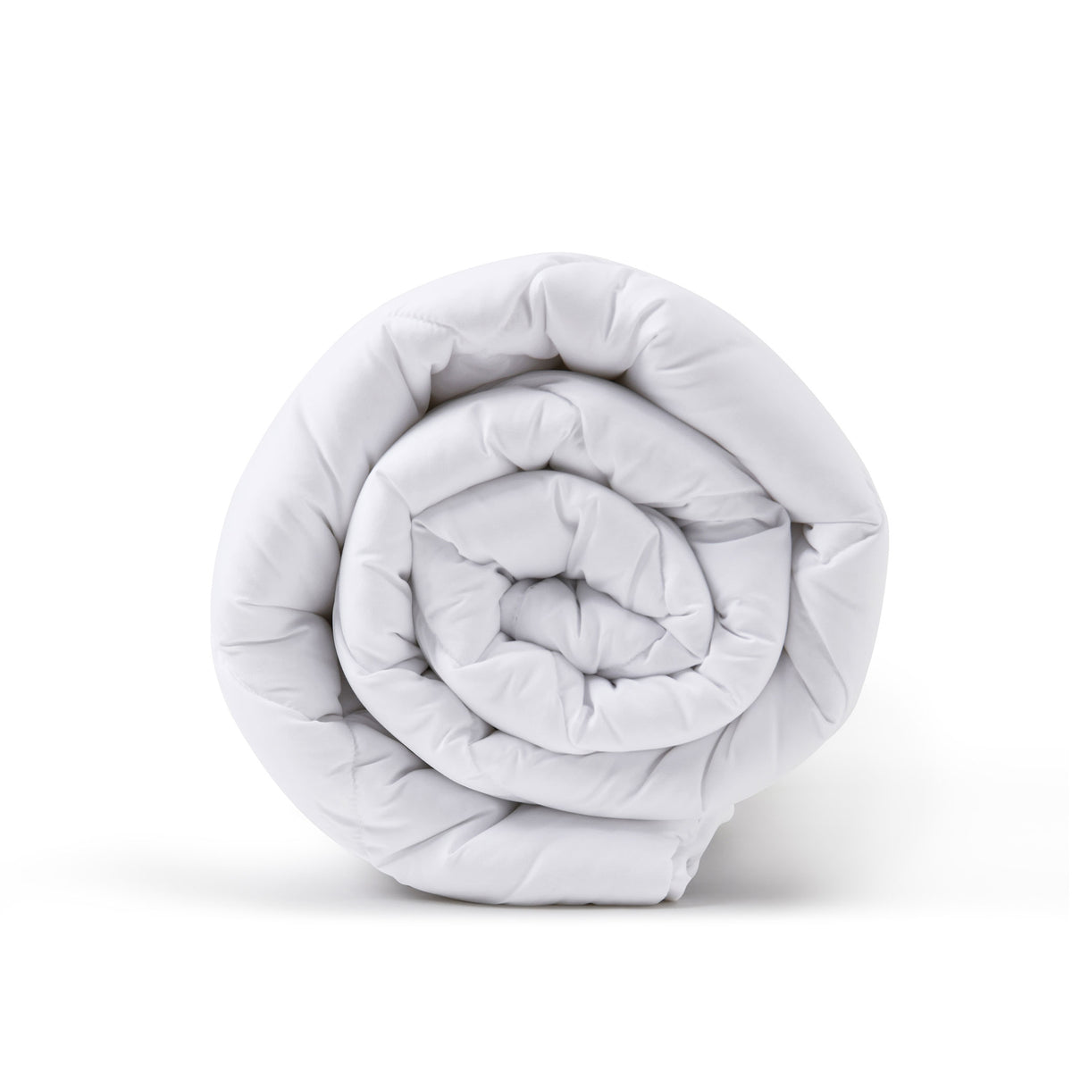 Rolled-up Repreve winter-weight quilt on a white background.