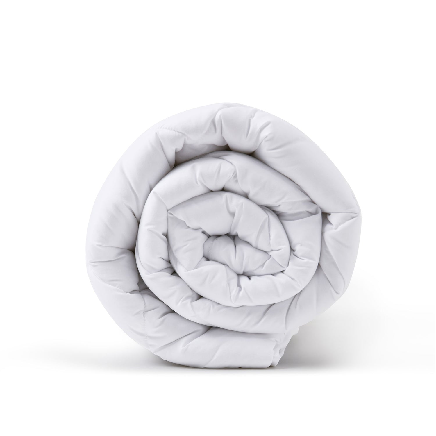 Rolled-up Repreve winter-weight quilt on a white background.