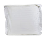 White Satin Stripe European pillowcase with horizontal stripes and a tailored edge fitted over a pillow on a white background.