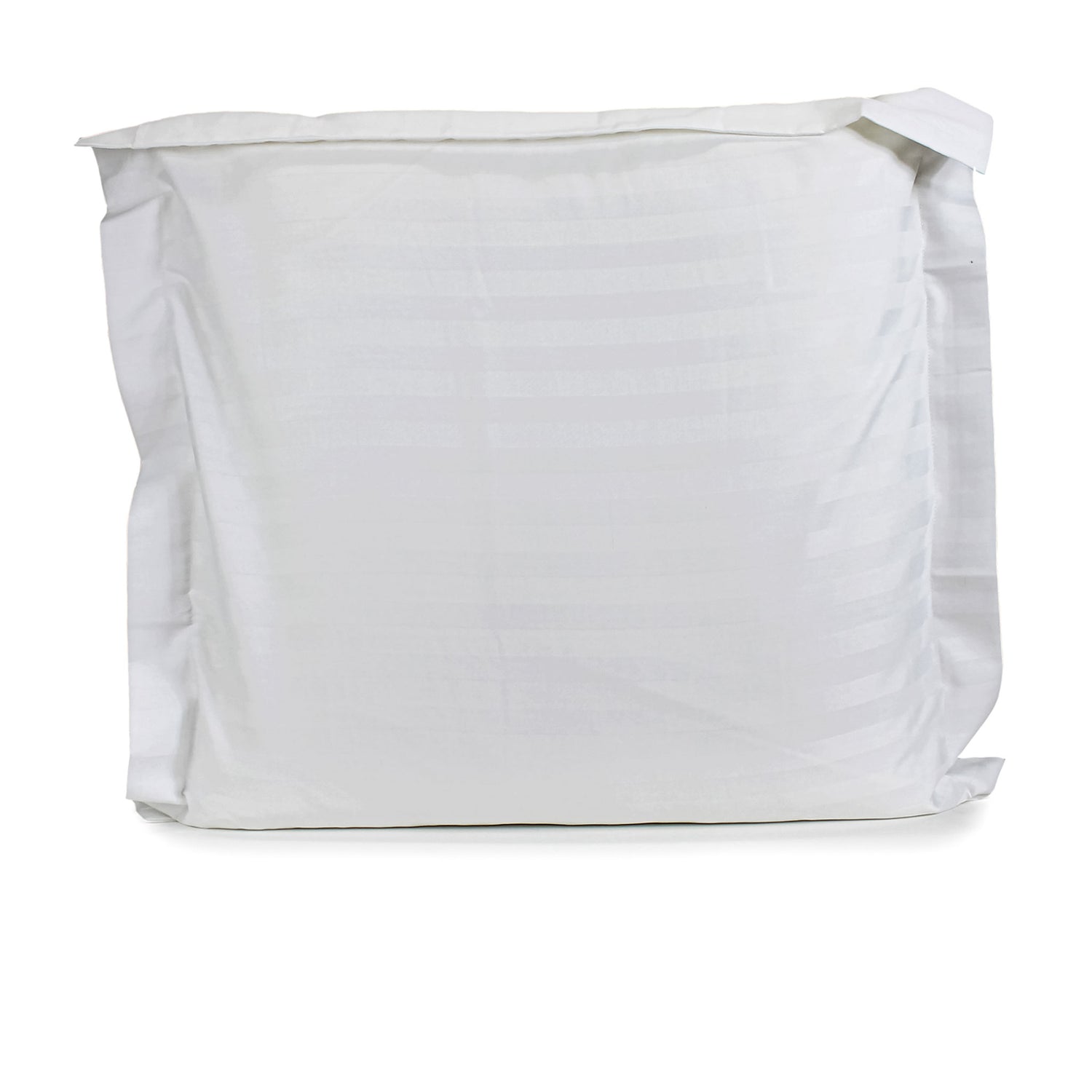 White Satin Stripe European pillowcase with horizontal stripes and a tailored edge fitted over a pillow on a white background.