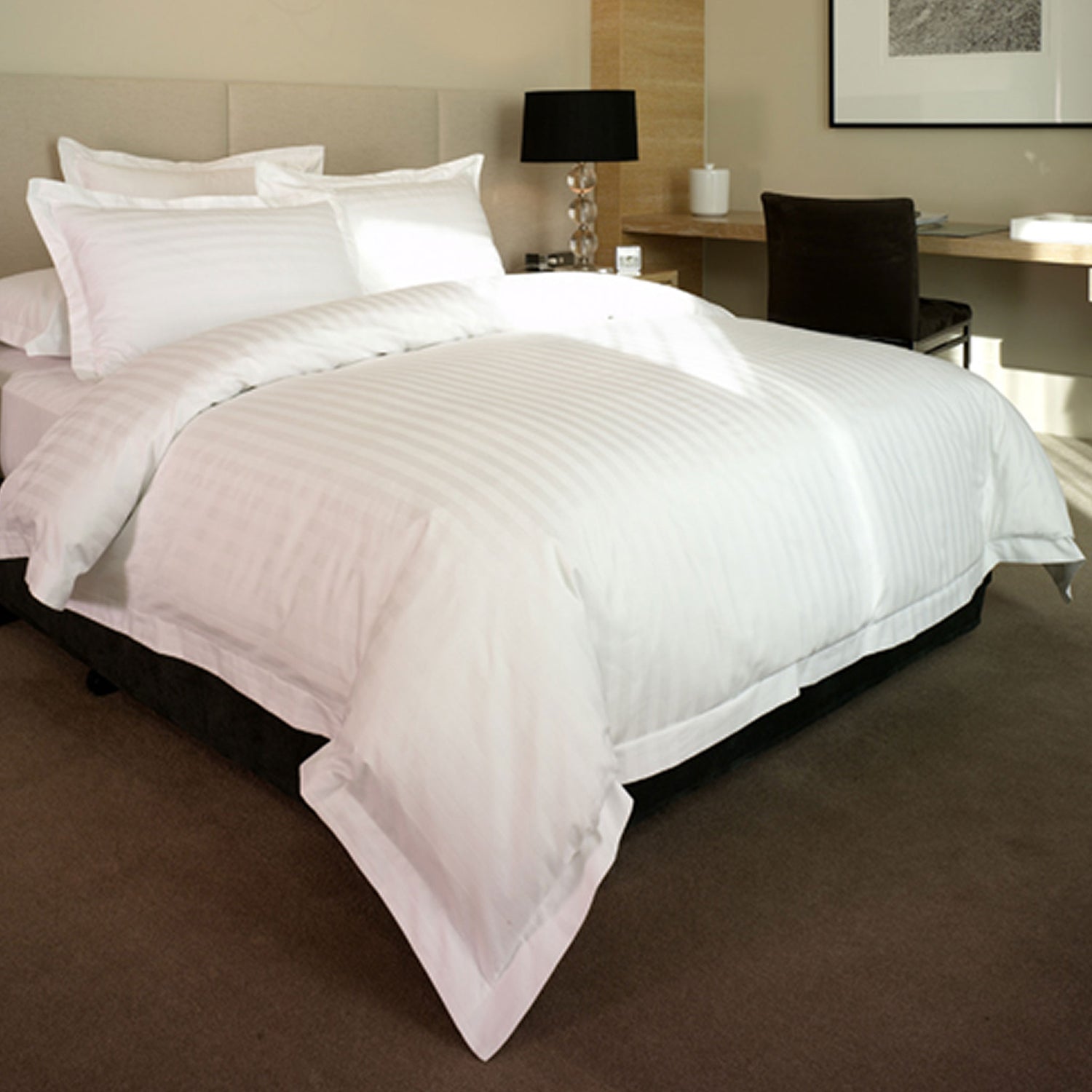 Satin Stripe Tailored White Quilt Cover Set