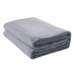 A folded silver grey micro fleece blanket on a white background.