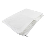 Folded white Superbond polypropylene stain-resistant pillow protector with zip closure on a white background.