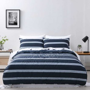 Hudson Stripe Printed Comforters & Pillowcases - Navy